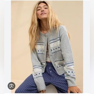 NWOT! aerie unREAL Fairisle Cardigan in Light Blue - XS